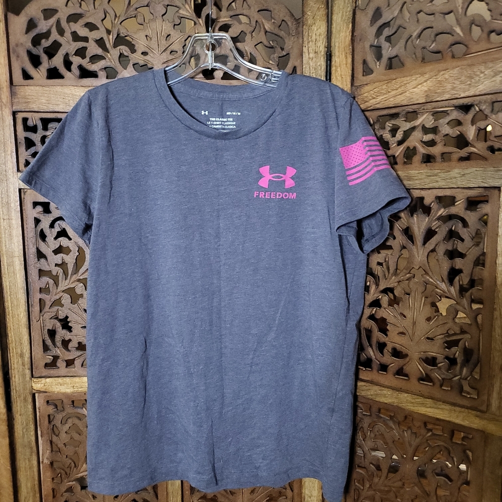 Under Armour Gray T-Shirt with Pink Logo